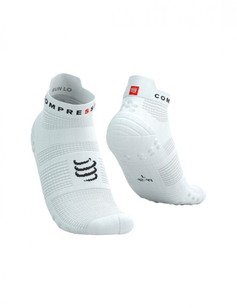 Compressport Pro Race Socks v4.0 Run Low Hardloopsokken Heren Wit Zwart | RZSQKN035