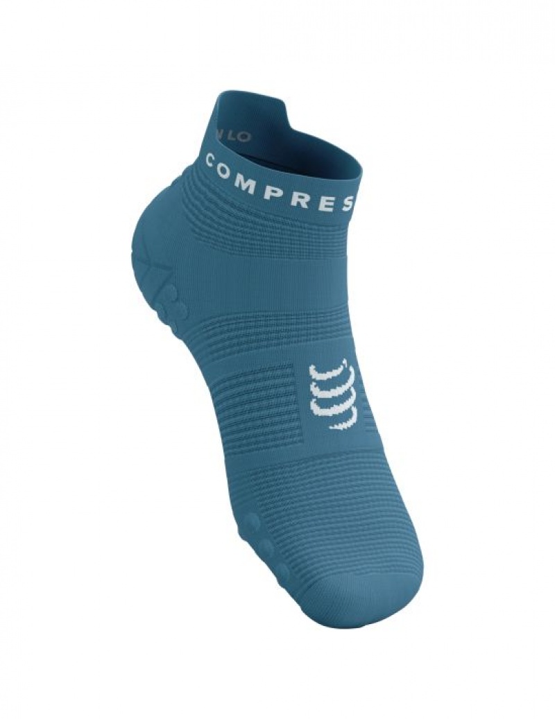 Compressport Pro Race Socks v4.0 Run Low Hardloopsokken Heren Blauw Wit | RMLEWB602