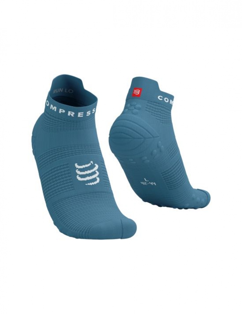 Compressport Pro Race Socks v4.0 Run Low Hardloopsokken Heren Blauw Wit | RMLEWB602