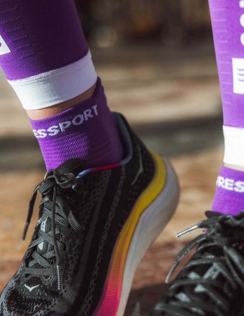 Compressport Pro Race Socks v4.0 Run Low Hardloopsokken Heren Paars Wit | JENFRL640