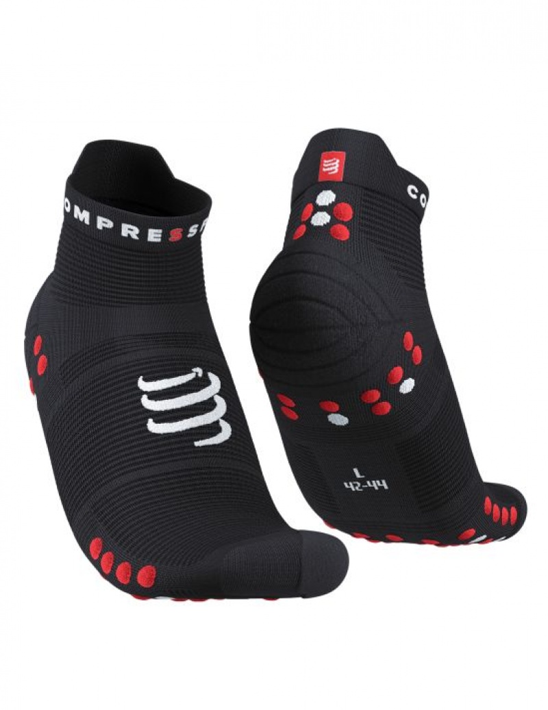 Compressport Pro Race Socks v4.0 Run Low Hardloopsokken Heren Zwart Rood | IVSKXA508