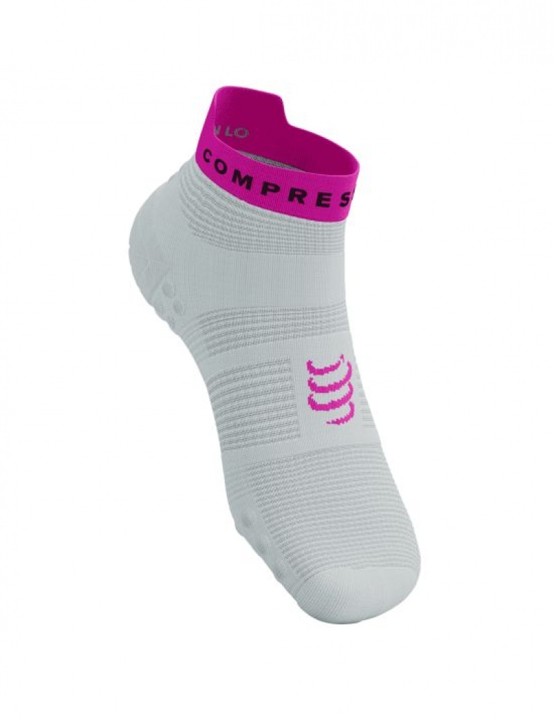 Compressport Pro Race Socks v4.0 Run Low Hardloopsokken Heren Wit Geel Roze | DLRTXG361