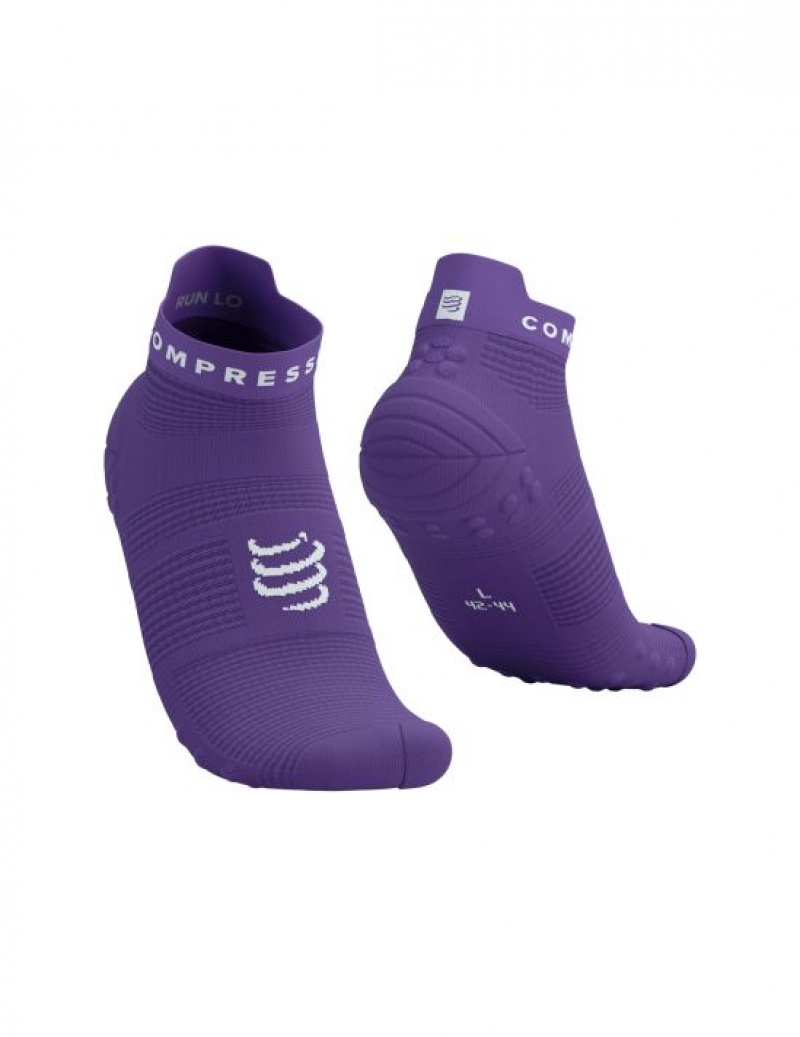 Compressport Pro Race Socks v4.0 Run Low Hardloopsokken Heren Paars Wit | ZUWESG205