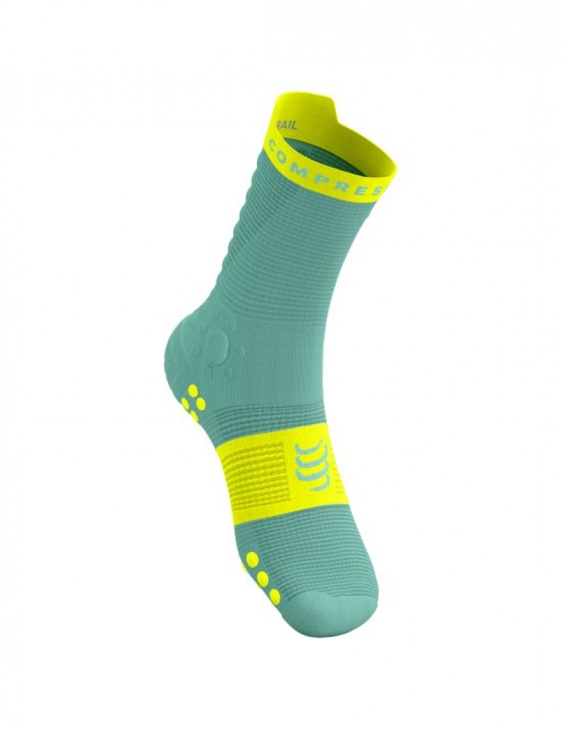 Compressport Pro Race Socks v4.0 Trail Hardloopsokken Heren Blauw Geel | SNZXVR176