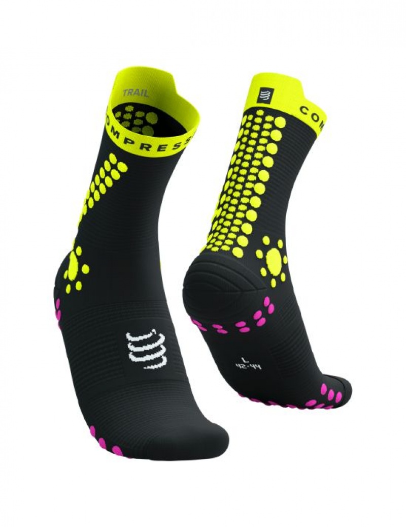 Compressport Pro Race Socks v4.0 Trail Hardloopsokken Heren Zwart Geel Roze | OPQDGE937