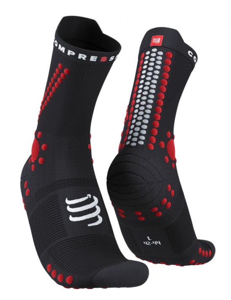 Compressport Pro Race Socks v4.0 Trail Hardloopsokken Heren Zwart Rood | CQULBD149