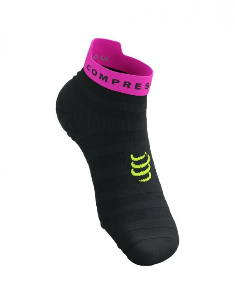 Compressport Pro Race Socks v4.0 Ultralight Run Low Hardloopsokken Heren Zwart Geel Roze | UMXLEJ975