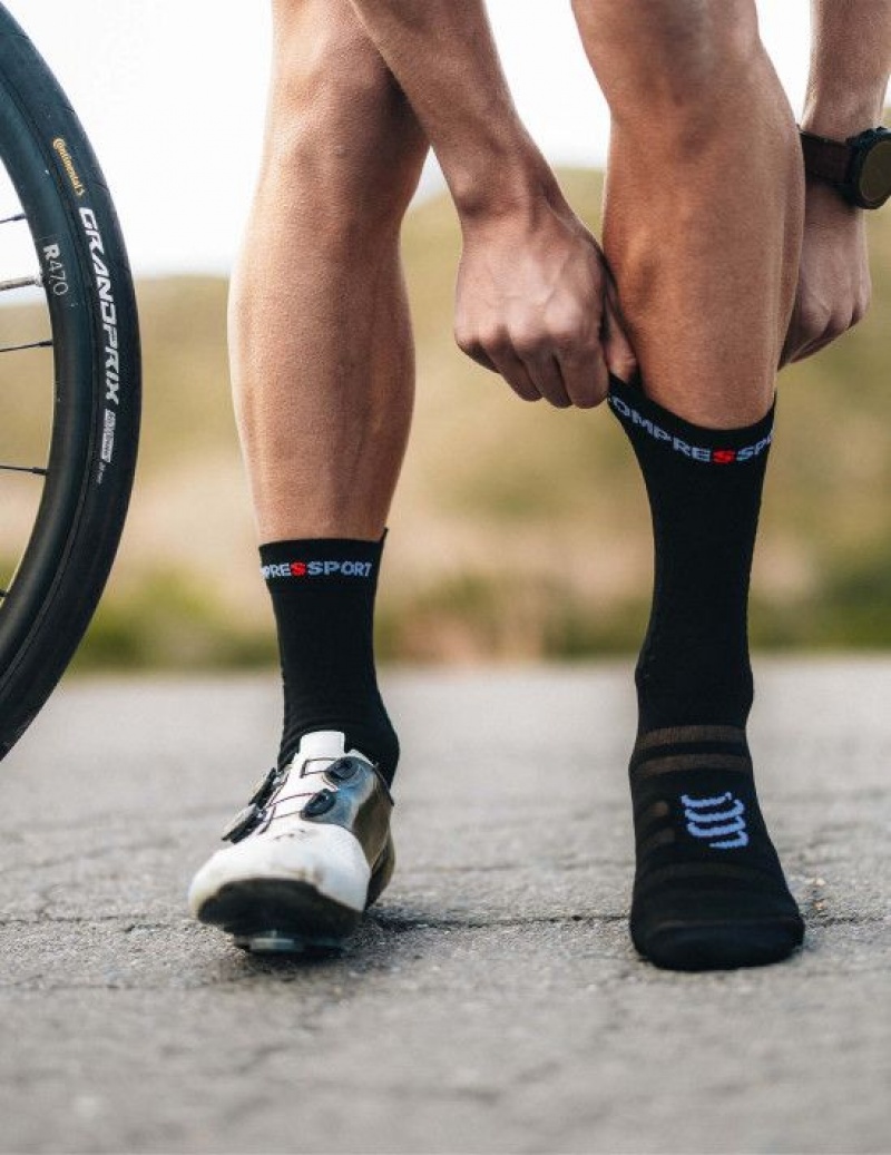 Compressport Pro Race Socks v4.0 Ultralight Bike Sokken Unisex Zwart Wit | RTVBAE157