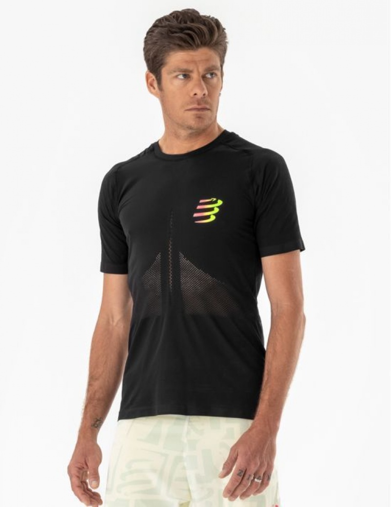 Compressport Race SS Tshirt M T-shirts Unisex Zwart Geel | QYGSLC217