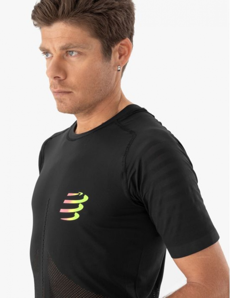 Compressport Race SS Tshirt M T-shirts Unisex Zwart Geel | EYTGNA507