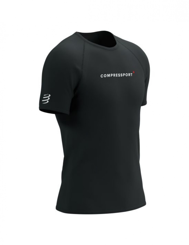 Compressport Training SS Logo Tshirt M Hardloopshirts Heren Zwart | JTQVMS854