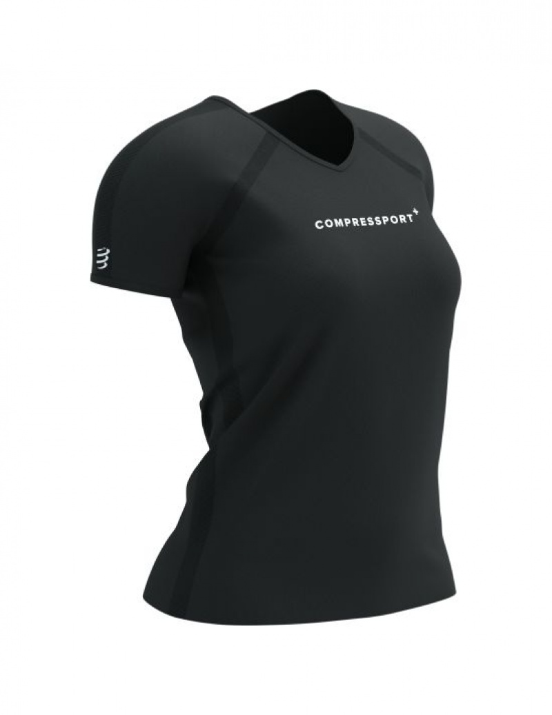 Compressport Training SS Logo Tshirt W T-shirts Dames Zwart | XRKLPV193