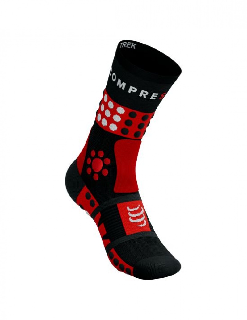 Compressport Trekking Socks Hiking Socks Heren Zwart Rood Wit | RLKTUI283