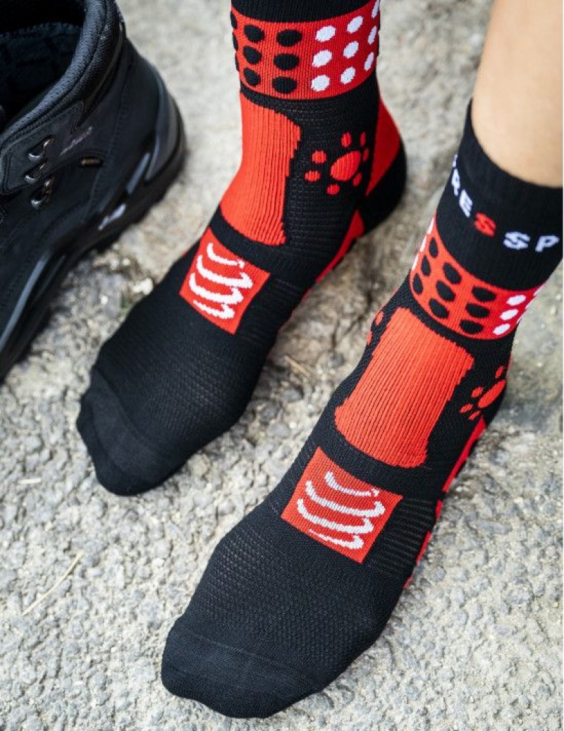 Compressport Trekking Socks Hiking Socks Heren Zwart Rood Wit | RLKTUI283