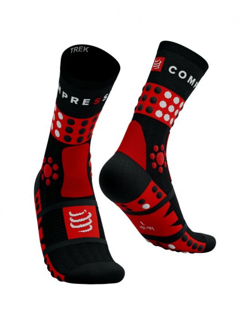 Compressport Trekking Socks Hiking Socks Heren Zwart Rood Wit | RLKTUI283