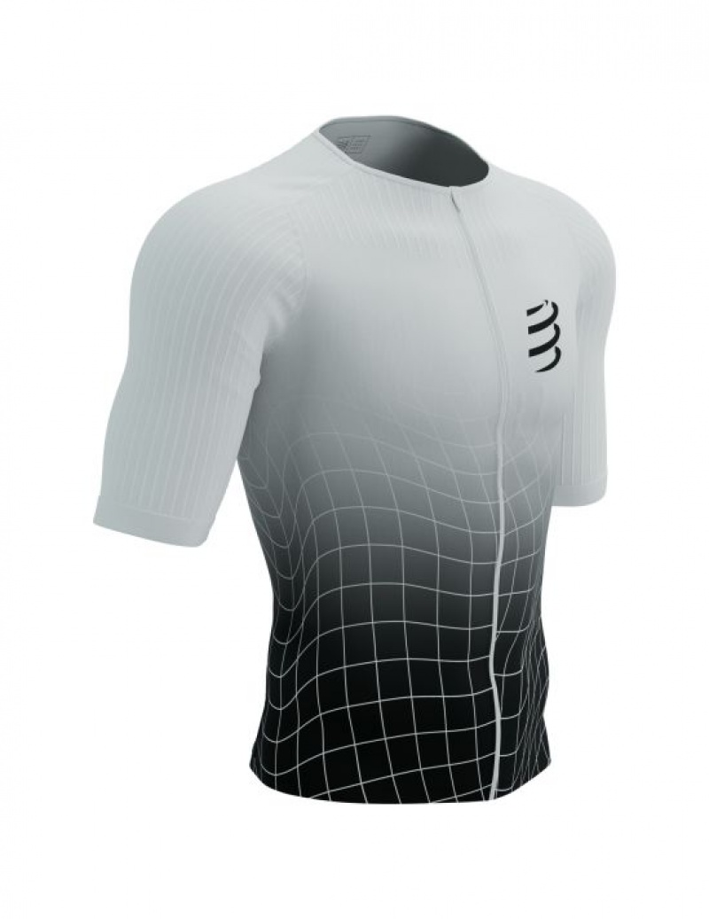 Compressport Tri Postural Aero SS Top M T-shirts Unisex Zwart Wit | PUSIRJ071