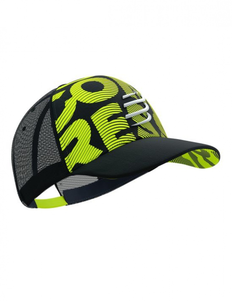 Compressport Trucker Cap Flash Caps Dames Zwart Geel | PBOKVF791