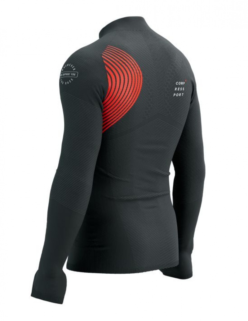 Compressport Winter Trail Postural LS Top M Hardloopshirts Heren Zwart Rood | PHNZUT458