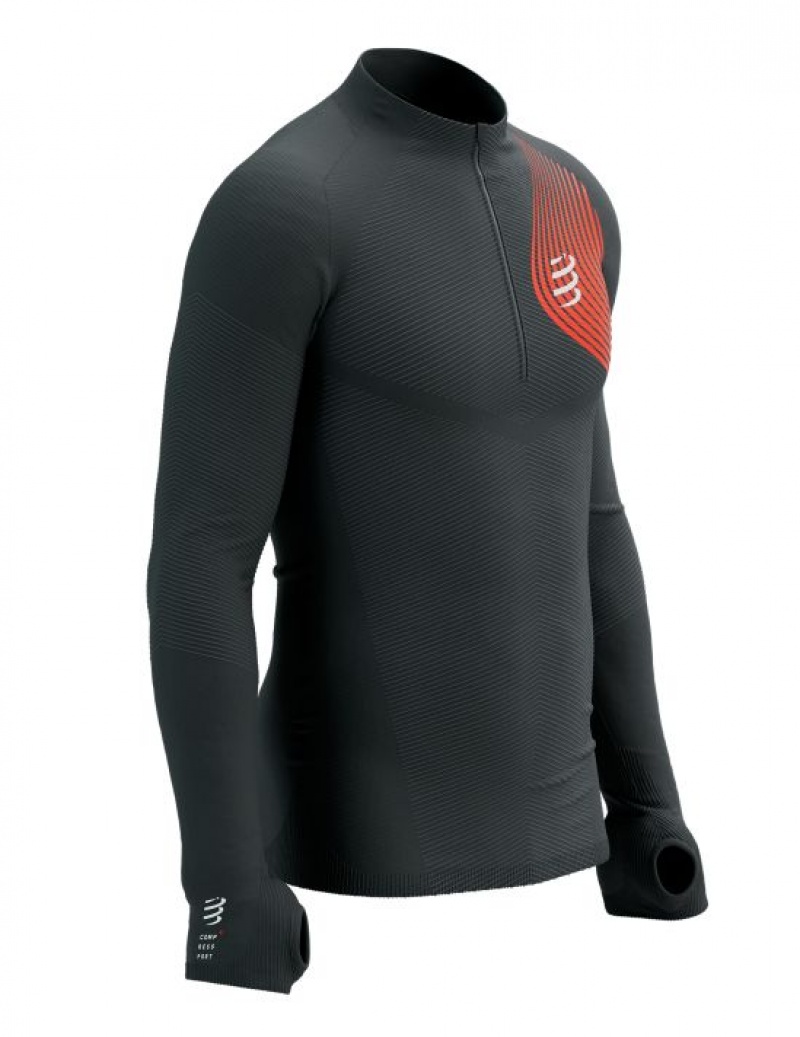 Compressport Winter Trail Postural LS Top M Hardloopshirts Heren Zwart Rood | PHNZUT458